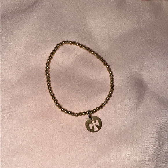 Gold Beaded Bracelet with Angel Charm - Picture 1 of 1